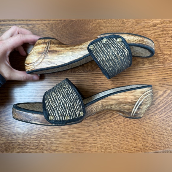 Carved Wooden Slides Clogs‎ Summer Shoes Wedges Heels Woven Retro Sandals 7.5 8 - Picture 6 of 11